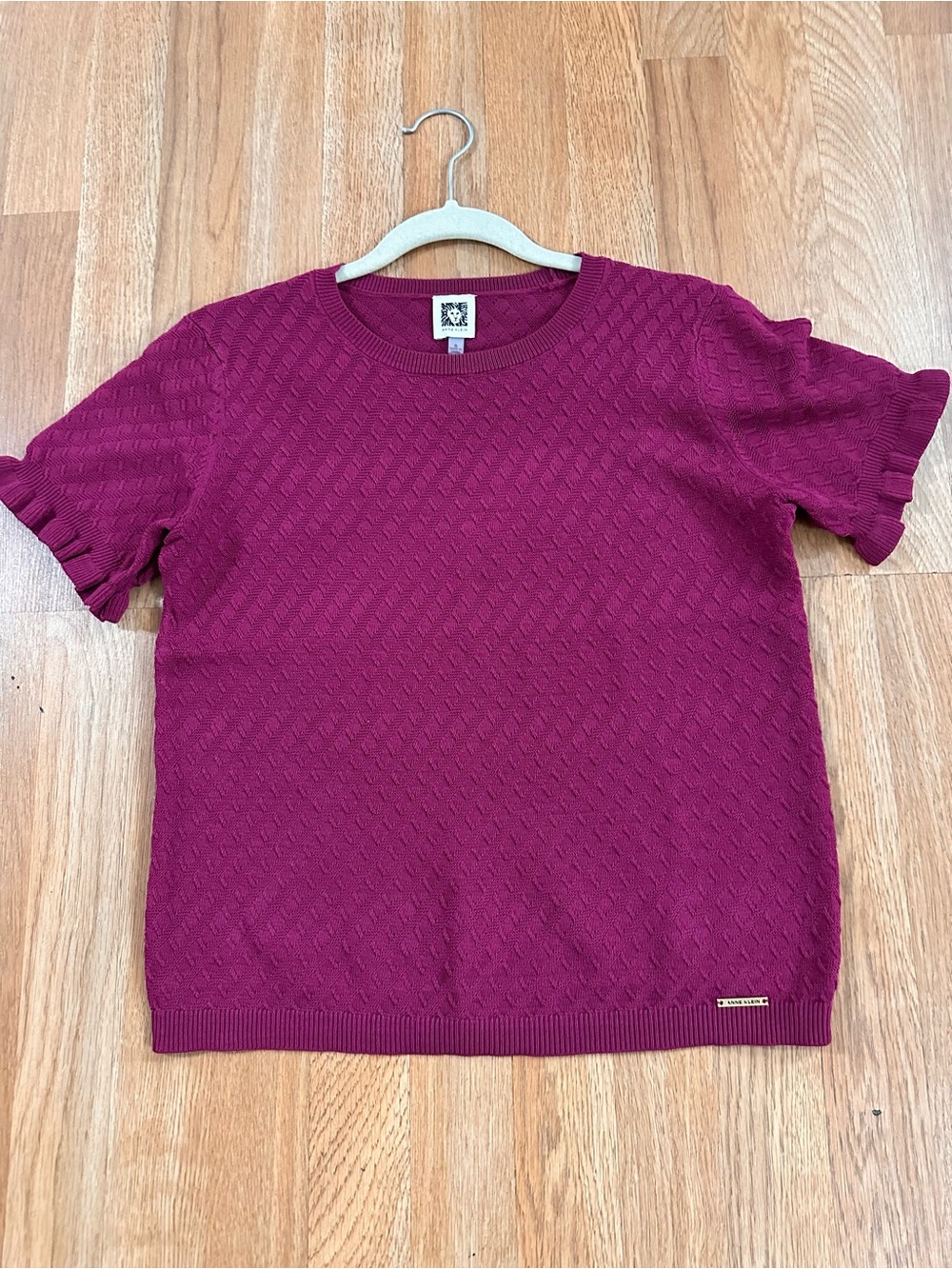 Anne Klein Short Sleeve Textured Knit Top - Magenta